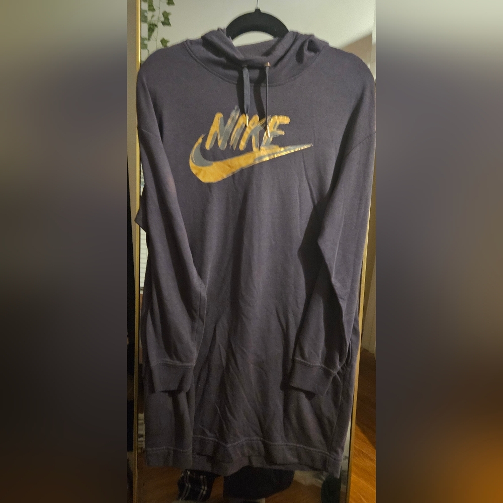 Nike Woman's Dark Gray Hoodie tunic with Gold Logo